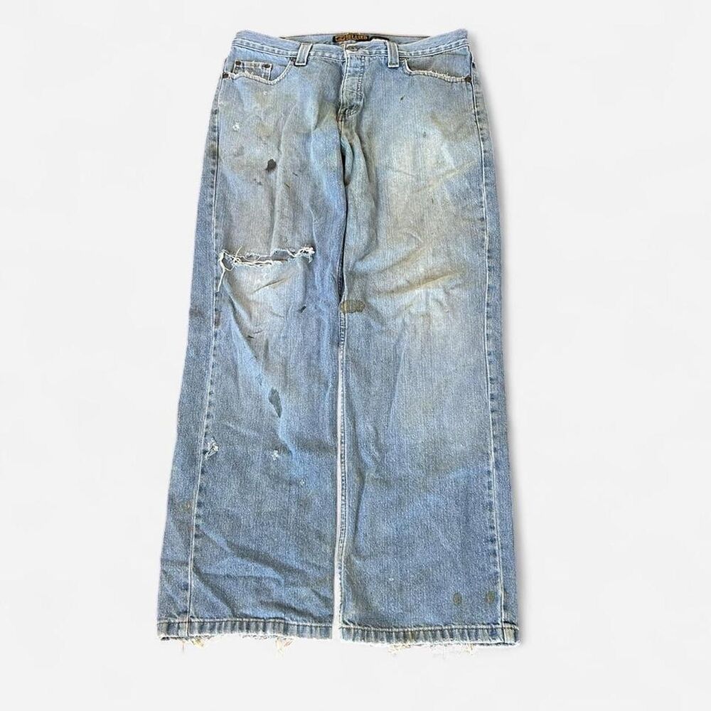 Anchor Blue VTG Relaxed Baggy Wide Leg Fit Faded and Distressed Ripped Jeans